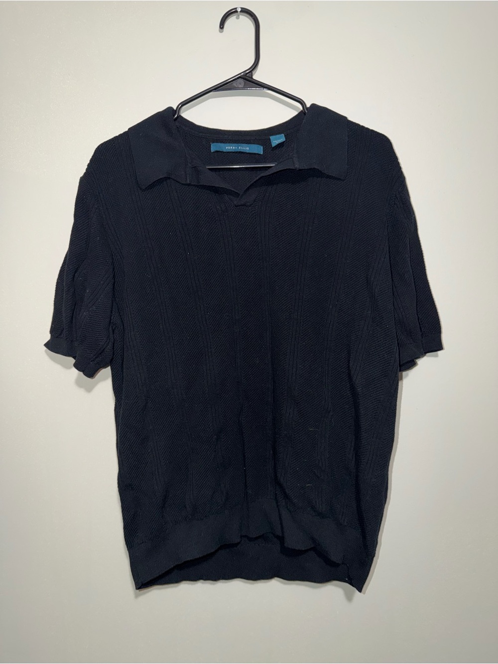 Perry Ellis Knit Polo Sweater Men’s XL Black Short Sleeve Cotton